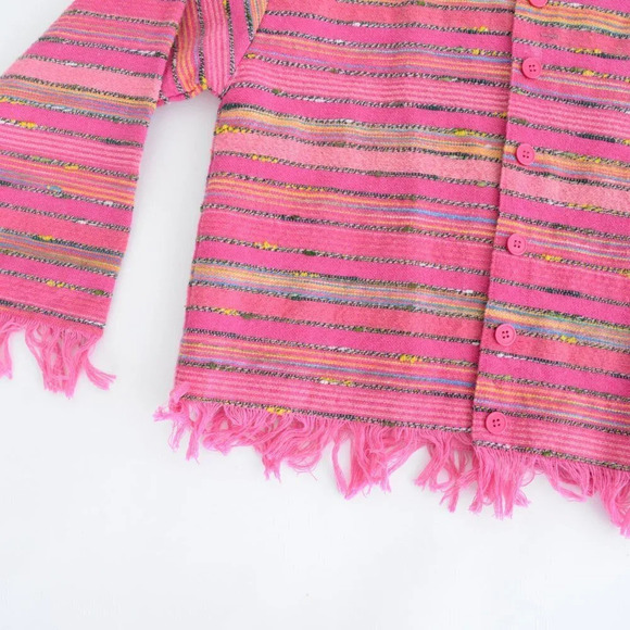 Vintage 90's Silver Stream 100% Cotton Pink Striped Button  Up Textured Jacket S - Picture 6 of 12